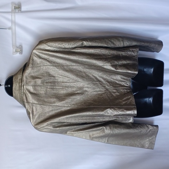 Spiegel Vintage Metallic Gold Soft Leather Women’s One Button Blazer Jacket - Picture 5 of 6